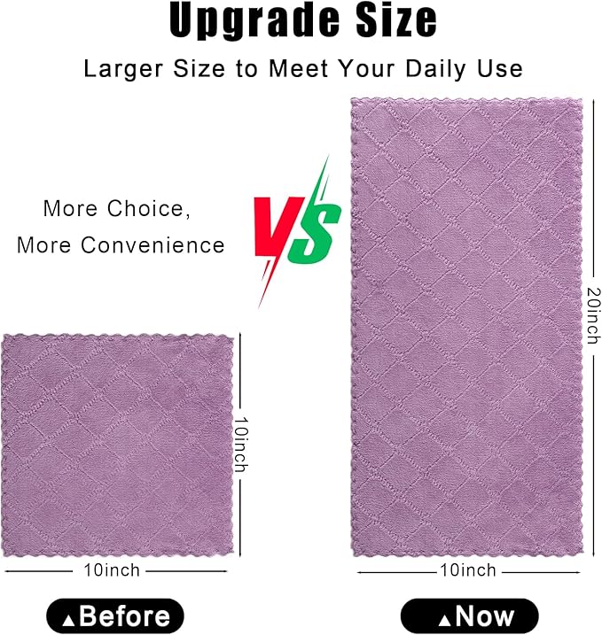 Homaxy 12 Pack Dish Towels for Kitchen (10 x 20 Inches, Purple), Super Soft and Absorbent Coral Velvet Dish Cloths for Washing Dishes, Nonstick Oil Fast Drying Microfiber Cleaning Cloth