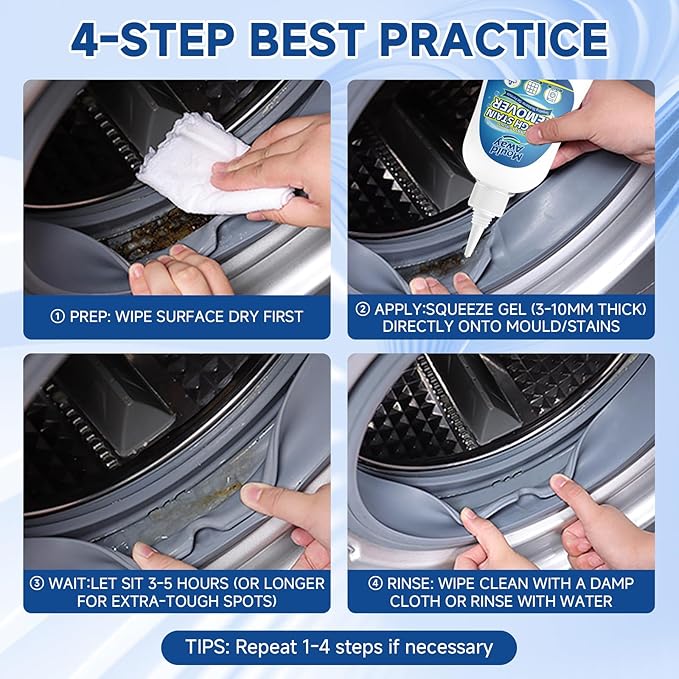 Tough Stain Remover Gel - Washing Machine Cleaner for Front Load Washer Seals, Bathroom Showers & Tile Grouts, Thick No-Drip Formula, Non-Toxic, 8 fl oz (Pack of 1)