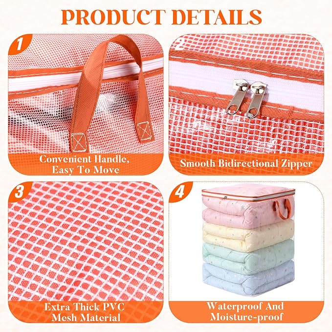 3 Pack 180l Extra Large Blanket Clothes Storage Bags, Transparent Moving Bags with Zippers & Handles for Organizing Clothes, Comforters, Blankets, Bedding, Pillow, Bedding, Travel, 47.6gal