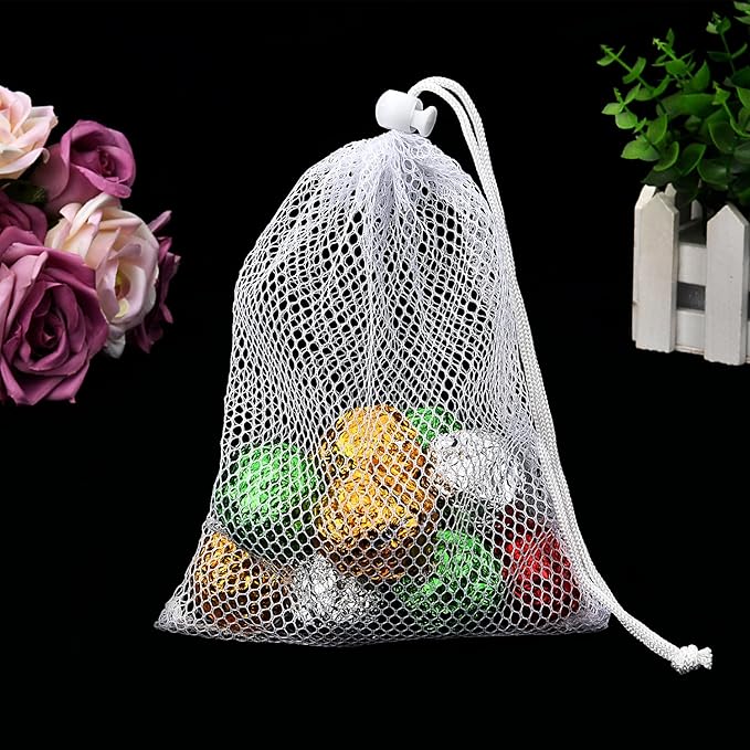 TecUnite 10 Pcs Mesh Bags Drawstring Laundry Bags Large Nylon Mesh Gift Dishwasher Bag with Sliding Drawstring for Kitchen Jewelry Gifts Wedding Favor Home(11.8 x 7.5 Inch,White)