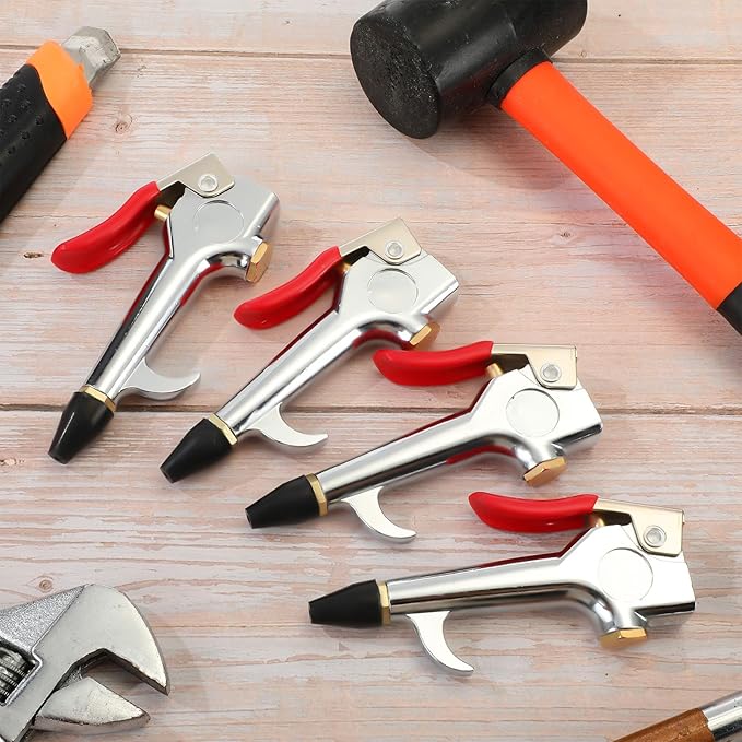 Honoson 4 Pieces 1/4 NPT Lever Blow Gun Air Nozzle Dust Cleaning Blower Gun with Rubber and Safety Tip Nozzles Air Tool for Home Shop Garage Industry