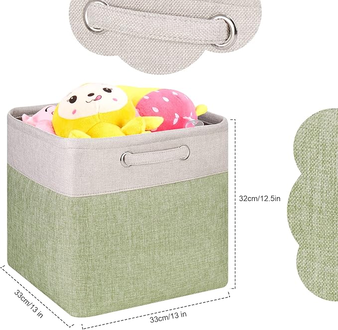 Storage Cube Bins 13x13 - 3-Pack 13x13x13 Inch Green Storage Cubes with Handles | Foldable Fabric Cube Storage Bins Organizer | Sage Green 13x13 Storage Cubes for Closet, Shelves