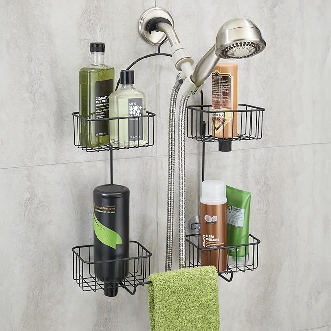iDesign Hanging Handheld Shower Hose Caddy - Storage for Shampoo, Conditioner, or Body Wash - Matte Black