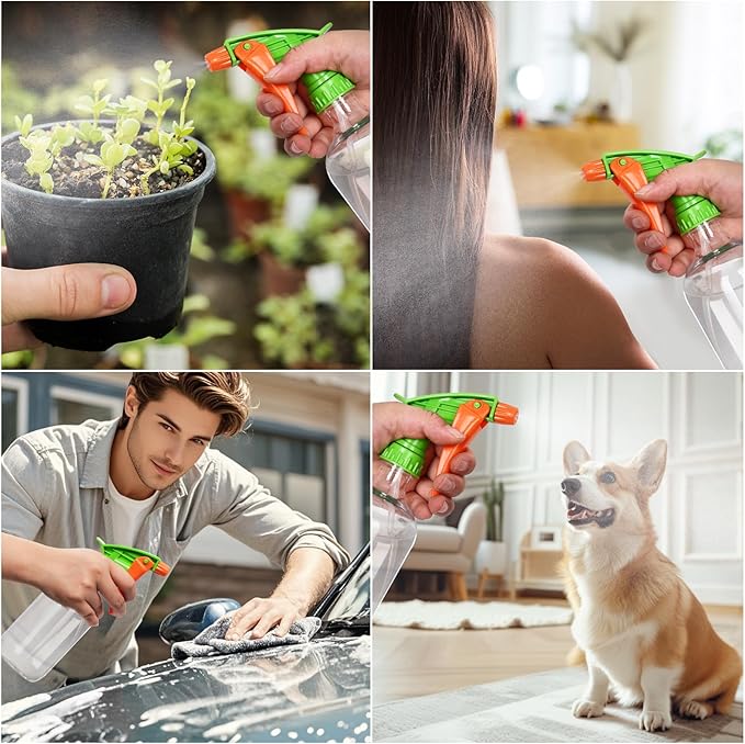 Cleaning Spray Bottles for Plants Misters Inside, 2 Pack 16.9 oz Squirt, Water Spray Bottle Mist Sprayer, No Leak Hair Mister Empty Adjustable Nozzle (Transparent Orange)