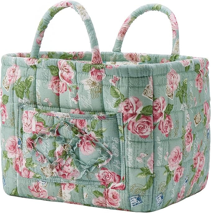 Boho Fabric Storage Basket, Large Capacity Laundry Basket, 12.2'' x 10.23'' x 10.23'' Collapsible Laundry Hamper with Easy Carry Handles (Multi, L)