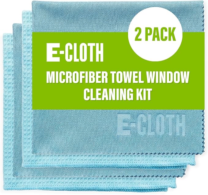 E-Cloth Microfiber Window Cleaning Cloth Kit - Glass Cleaning Cloth for Windows, Mirrors, Cars, Lenses, Eyeglasses, & More, Streak Free Clean, Machine Washable Reusable Towel - Alaskan Blue (2 Kits)