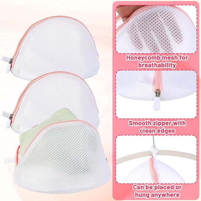 3 Pcs Bra Washing Bags for Laundry, Mesh Bra Laundry Bag with Zipper, Women Lingerie bags for Washing Delicates, Underwear Bag for Socks, Tights (White and Pink)