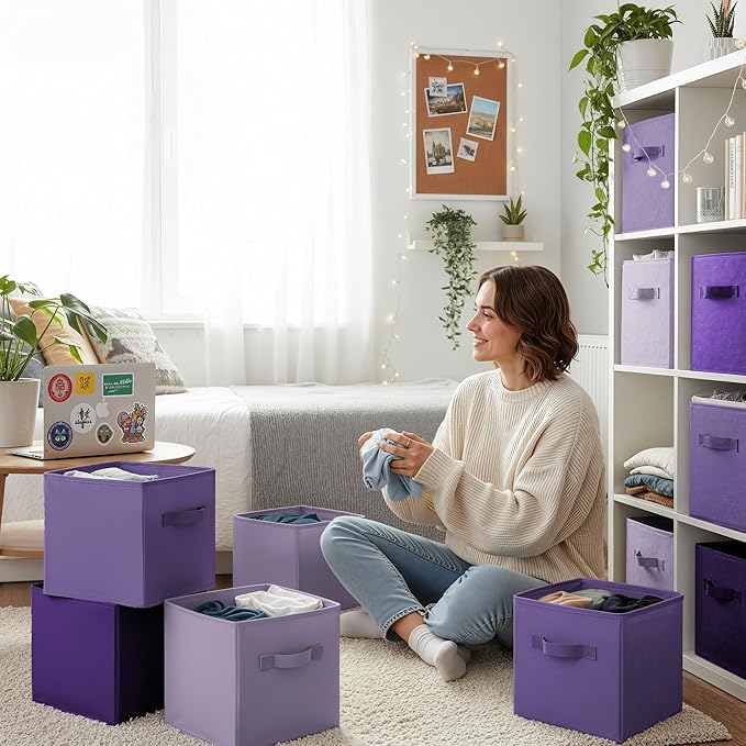 GRANNY SAYS Cube Storage Bins, 11 Inch Cube Storage Organizer, Fabric Storage Bins, Storage Cubes for Shelves, Closet, Purple Gradient, 6-Pack