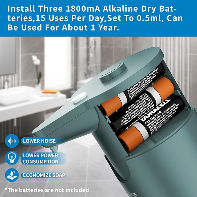 Aunmaon Automatic Soap Dispenser Touchless, Modern, Kitchen & Bathroom, Hands-Free, Adjustable Volume, Long Battery Life, Compatible with Thick & Thin Soap, Easy for Toddlers, Clog-Free, Green