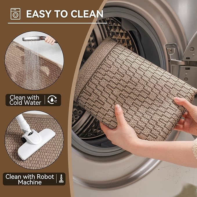 YDKGL Bathroom Rugs Mat 24x35, Non Slip Ultra Thin Bath Mat Quick Dry Absorbent Washable Half Round Bath Mats for Bathroom Floor Rubber Backed Fit Under Door, Brown