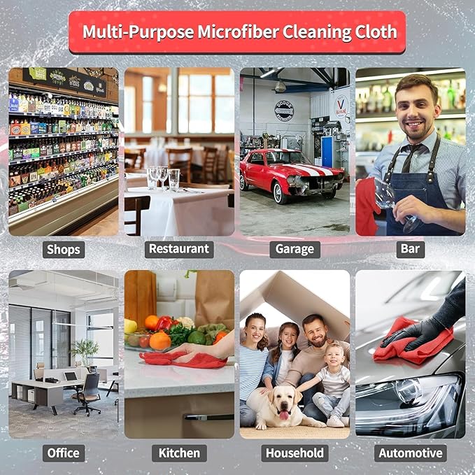 HOMERHYME Microfiber Cleaning Cloth, 200 Pack Red Cleaning Rags Microfiber Towel Bulk Absorbent Lint-Free Wash Cloths, All-Purpose Towels for Cars, Shop, Automotive, Garage, Home & Kitchen