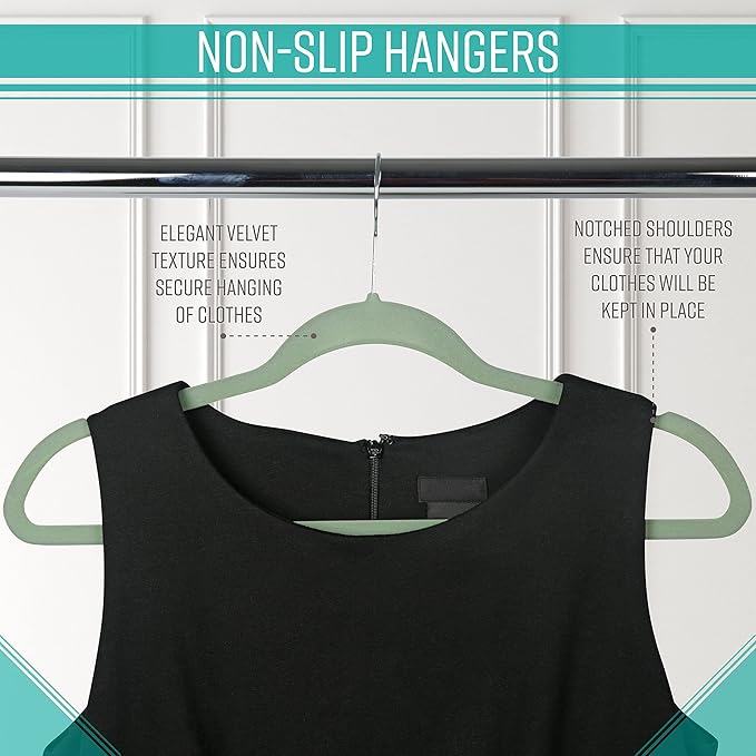 Simplify Slim Velvet Clothes Hangers | 25 Pack | Non-Slip | Shirts | Suit | Pants | Dresses | Garments | Closet Storage & Organization | Durable | Sage