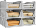 Pinkpum Grey 6 Pack Closet Organizers Storage Bins, Stackable Plastic Drawer Basket for Clothing, Stackable Storage Bins Shelf Storage Container for Closet Wardrobe Bedroom Bathroom Office