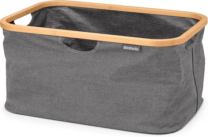 Brabantia - Foldable Laundry Basket 10.6 Gal - Water Resistant Hamper for Wet & Dry Laundry - Storage Basket for Clothes & Linen - Bamboo Rim for Easy Grip - Garment Washing - Pepper Black