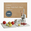 Dorai Home Collapsible Dish Drying Rack and Stone Dish Pad – Large Foldable Drying Rack with Instant - Dry Stone Mat – Space-Saving Drainer for Kitchen Counter - 24.6" x 16.5", Sand