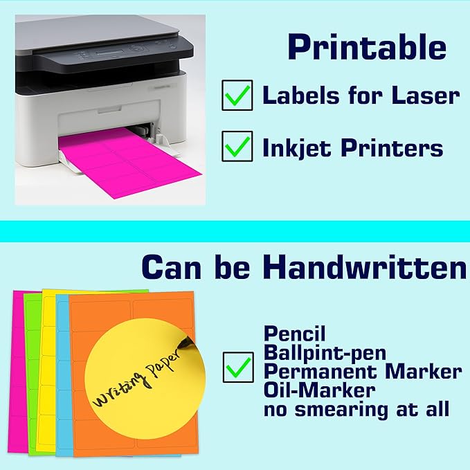 2" x 4" Colored Labels Stickers 5 Colors Bright Moving Stickers for Boxs 40 Sheets Printable Address Label for Laser/Inkjet Printer(400 PCS)