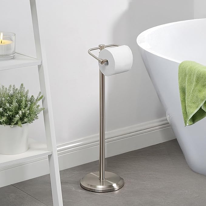 SunnyPoint Free Standing Toilet Paper Holder – Bathroom Tissue Stand with Weighted Base, Holds Jumbo & Standard Rolls (S.N)