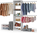 Walk in Closet Organizer System - Built-in Garment Rack with 6 Shelves and 3 Extendable Hanging Rods, Wall Mounted Clothes Organizers Storage Systems for Bedroom