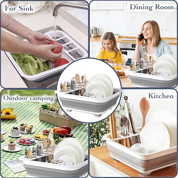 Collapsible Bowls, Plates, and Dishes Drainer, Portable Space-Saving Dish Rack for Kitchen, RV, Campers, and Travel Trailers