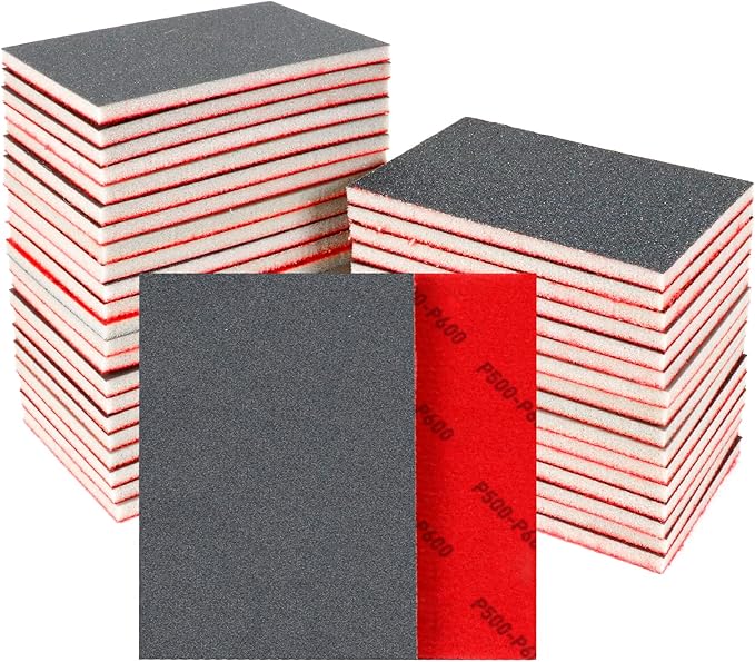 24 Pcs Sanding Sponge 500-600 Grit, Washable & Reusable Sanding Blocks for Wood, Metal, Drywall, Glazing, Wet Dry Sandpaper for Smooth Finishing