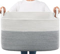 Goodpick Large Toy Storage Basket, Grey Cotton Rope Baskets Toy Storage Bin for Baby, Kids, Woven Storage Basket with Handle for Laundry, Living Room, Nursery, Bedroom, 21.6" x 14.9" x 11.8"