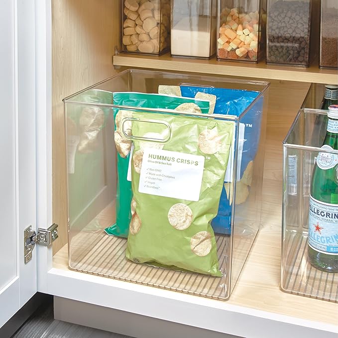 iDesign Pantry Storage Bin, Large Cube Organizer for Cabinet, Countertop, or Fridge, Clear, Made in USA