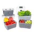 Kitchen Spaces Stackable Fridge Storage Colander Containers for Fresh Produce, Variety Pack, 3 Sizes to Organize Washed Fruits and Veggies, Snap and Seal Lids with Adjustable Vents, Hand Wash Only