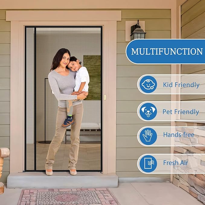 Magnetic Screen Door Left Right Side Opening Upgraded PET Mesh Greater Than Fiberglass and Polyester,Keep Bugs Out,Pet & Kid Friendly,Suitable for Sliding Doors,Patio French Doors-50" X 80"