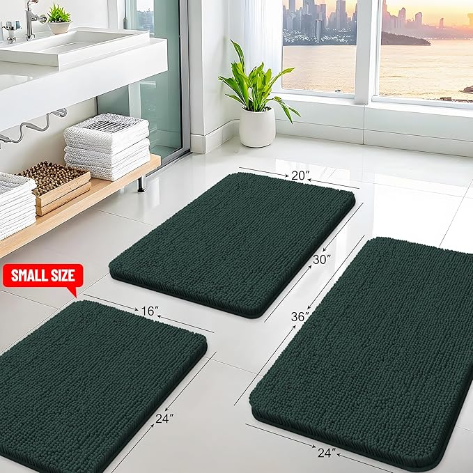 Arotive Bathroom Rugs 59x24, Extra Soft Absorbent Shaggy Chenille Bath Rugs, Machine Washable Rubber Backing Non-Slip Bath Mats for Bathroom Floor Tub and Shower, Home Decor Accessories,Blackish Green