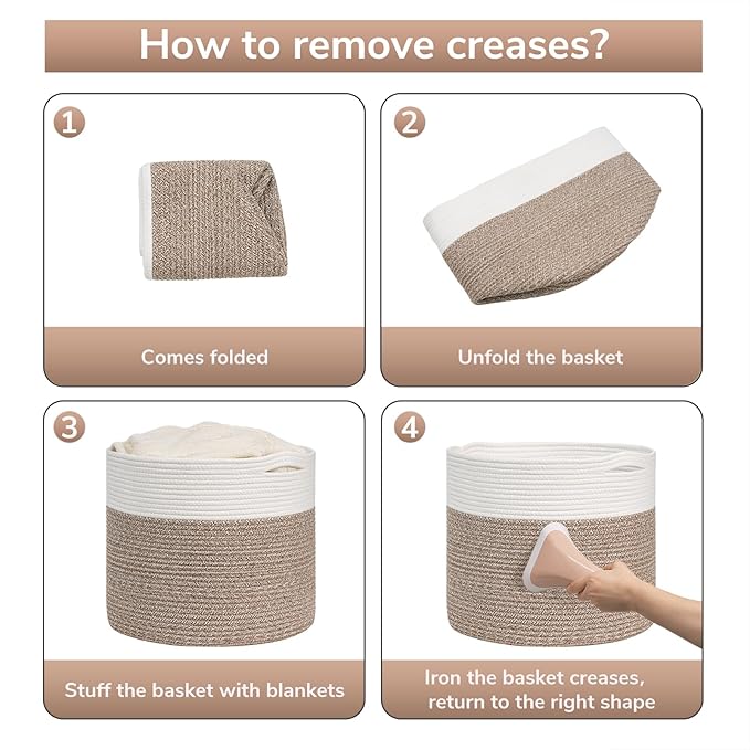 Goodpick 15.8 x 15.8 x 13.8 Inches Blanket Basket - Cotton Rope Baskets for Blankets & Toys, Nursery & Living Room Decor (Soft Material Design)