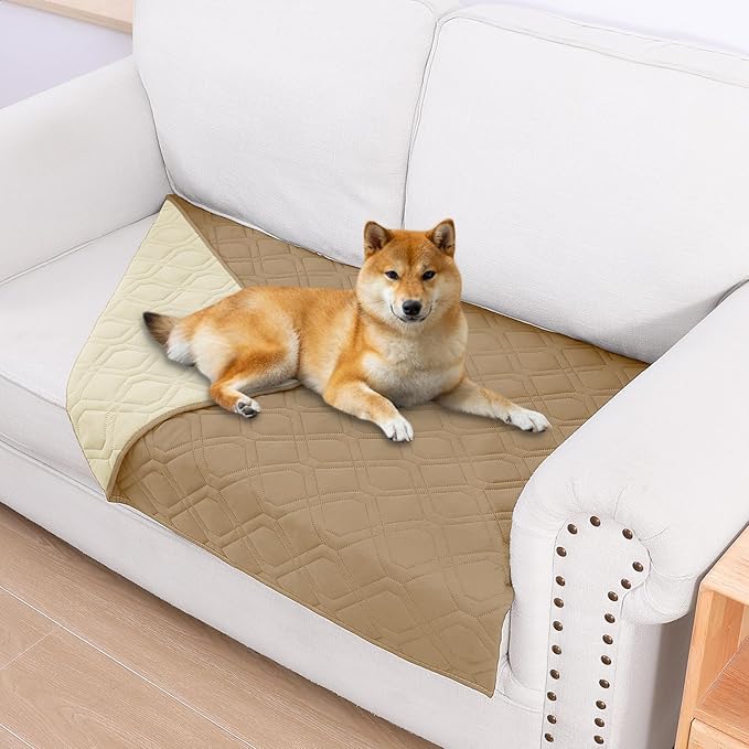 Smiry Reversible Waterproof Couch Covers for Sofa, Washable Dogs Pet Couch Covers for 3 Cushion Sofa Pet Friendly, Water Resistant Furniture Protector Slipcover, Geometric (30"x53", Camel/Beige)