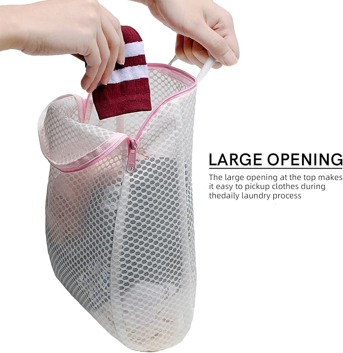 COMLIFE Set of 2 Delicates Honeycomb Mesh Laundry Bag, Use YKK Zipper, with Handle, Extra Large Opening, Baby Products, Face Cleansing Pads,Socks, Fine Knitwear Mesh Wash Bags (Pink)…