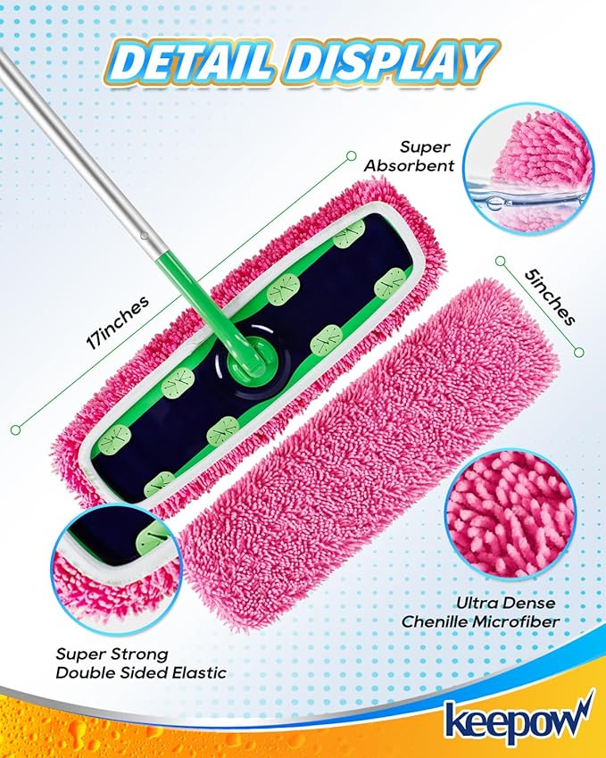 Reusable Microfiber Mop Pads for Swiffer - 2 Pack Pink XL Dry Sweeping Cloths & XL Wet Pads Refills - Heavy Duty Mopping Cloths for Floor Mopping and Sweeping