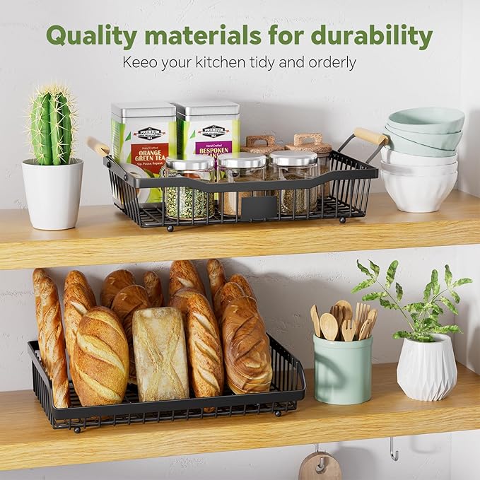 Simple Trending Fruit Basket 2-Tier Detachable, with Banana Hangers & Rust-Proof Metal Mesh, Ventilated Kitchen Organizer for Countertop, Perfect for Fruits, Vegetables, Snacks Storage