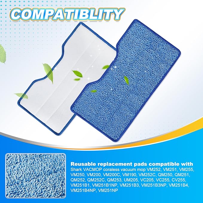 KEEPOW Reusable Mop Pads Refills Compatible with Shark VACMOP VM252 VM200 VM401 VM180 VM252GN VC205 VM250 Cordless Hard Floor Vacuum Mop, VMP30 Compatible with VACMOP Replacement Pads, 4+2+1 Pack