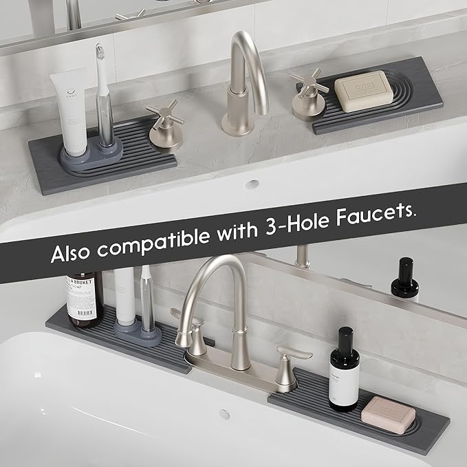 Stone Sink Mat for Kitchen - Water Absorbent Stone Tray, Quick Dry Faucet Mat, Kitchen Sink Splash Guard,Sink Mat & Base Faucet Mat for Counter Protection[Grey, 15.7"x3.9"]