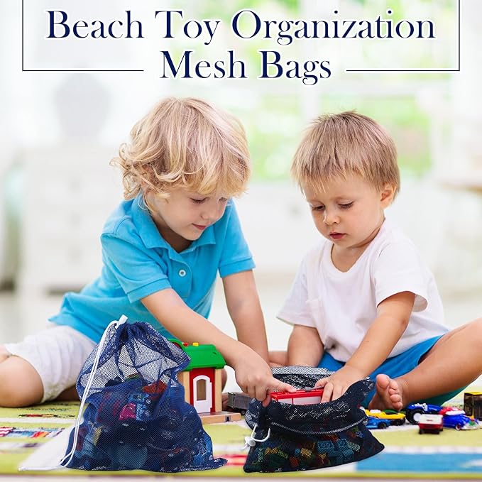 Frienda 6 Pieces Mesh Stuff Sack, 11 x 15 Inch Durable Nylon Drawstring Laundry Bag for Rinsing Beach Toys, Seashell Collecting, Mesh Bags and Travel(Blue)