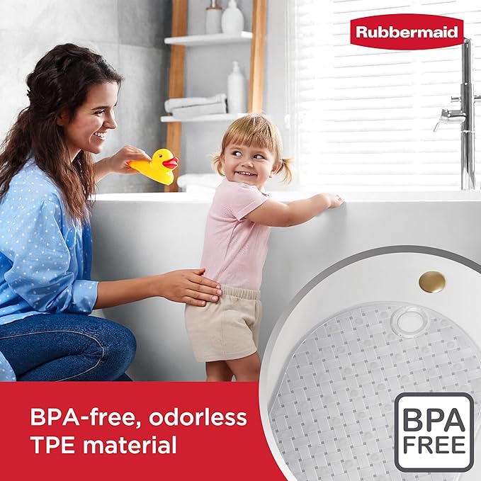 Rubbermaid INSTAMAT Tub Mat, Non-Slip Bath Mat Hangs Over Showerhead for Fast Drying, 27.2 x 15.2 Inch, BPA-Free, Easy Care Shower Mat for Inside Bathtub or Shower, Clear