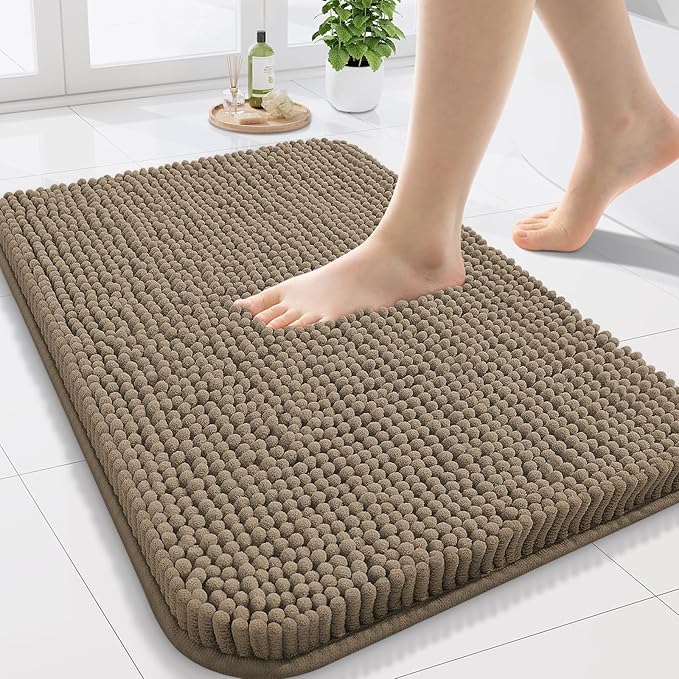 Arotive Bathroom Rugs 24x16, Extra Soft Absorbent Shaggy Chenille Bath Rugs, Machine Washable Rubber Backing Non-Slip Bath Mats for Bathroom Floor Tub and Shower, Home Decor Accessories, Camel