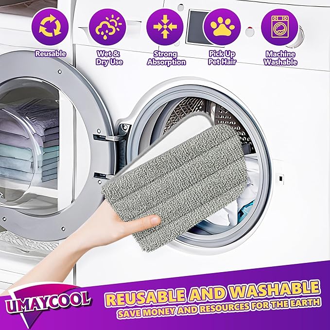 Reusable Mop Pads Refills for Swiffer WetJet, Wet Pads Refill Microfiber Mop Replacement Machine Washable Up to 100 Times for Floor Cleaning Wet Dry Use for All Floor Types, 6 Pack