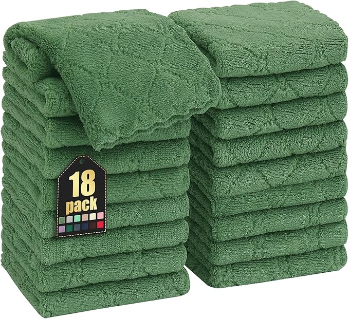 Homaxy 18 Pack Kitchen Dish Cloths (10 x 10 Inches, Grass Green), Super Soft and Absorbent Coral Velvet Dish Towels, Nonstick Oil Fast Drying Microfiber Cleaning Cloth, No Lint Household Dishcloths