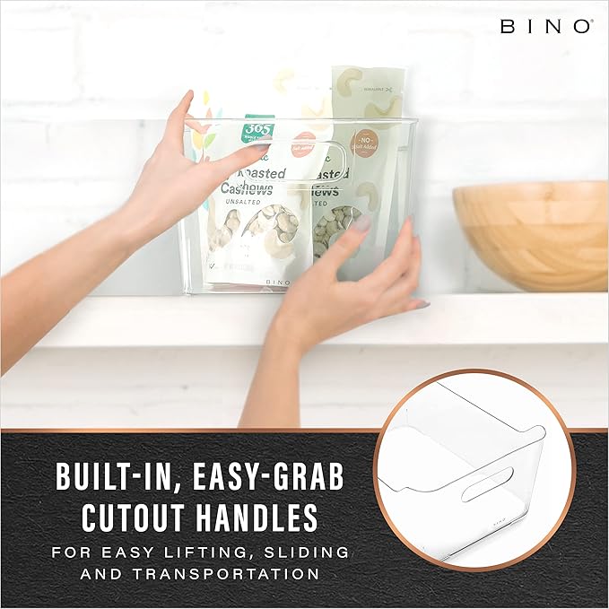 BINO Plastic Storage Basket, Large | Multi-Use Storage Basket | Rectangular Cabinet Organizer | Baskets for Organizing with Handles | Home & Office Organization & Container Storage