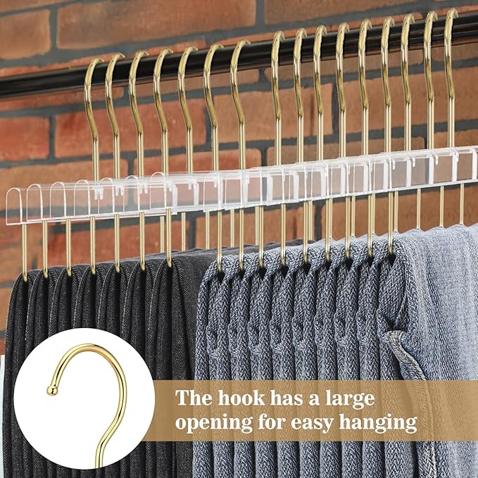 Chunful 10 Pcs Clear Pants Hanger Acrylic Clothes Hangers with Gold Hooks and Bar Heavy Duty Clothes Skirt Jeans Hook Storage and Organizer for Home Cabinet Shop Dress, 12.7 x 6 Inch