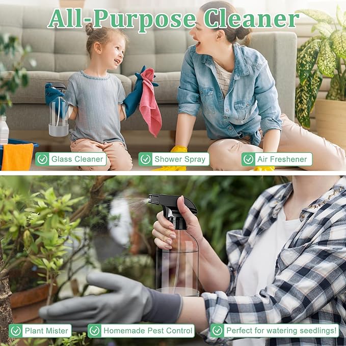 Glass Empty Spray Bottles 3 Pack, 17 oz/500 ml Glass Spray Bottles for Cleaning, Plants, Essential Oils, Hair Care, Refillable Empty Spray Bottle with Adjustable Nozzle for Squirt and Mist