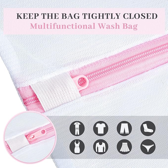Nuenen 36 Pieces Mesh Laundry Bags Fine Mesh Wash Bags with Zipper Machine Washable Lingerie Bags for Washing Delicates Clothes Garment Underwear Blouse Hosiery Socks Travel, 16 x 20 Inches (Pink)