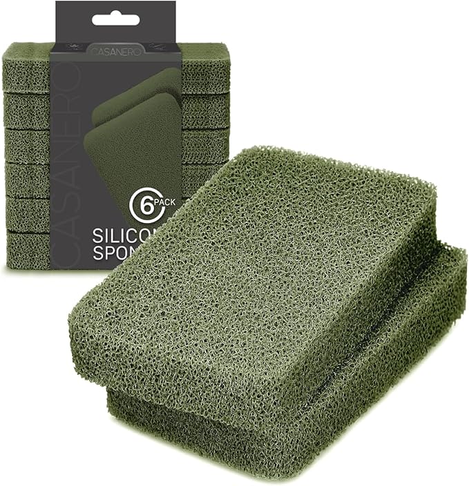 Casanero 6-Pack Silicone Scrubbing Sponges, Heavy-Duty, Non-Scratch | Reusable, Odor-Free, Multi-Purpose Cleaning for Dishes, Non-Stick, Countertops