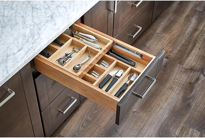 Rev-A-Shelf Two-Tier Kitchen Utensil Drawer Organizer & Pullout Cutlery Tray, Soft-Close Slides, 12" Cabinet Opening, Wood, 4WTCD-15HSC-1
