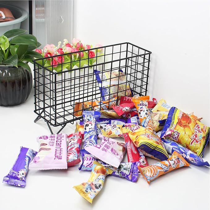 Metal Wire Storage Basket,Fruit Basket,Bathroom Shelf Rack,Iron Countertop Storage Rack Suitable for kitchen, bathroom, bedroom, living room (Black)