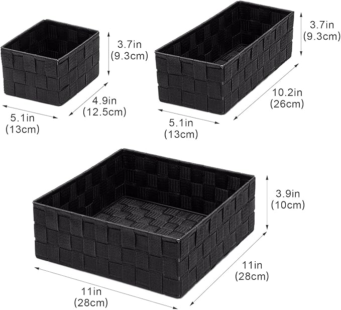 Posprica Woven Storage Baskets for Organizing, Small Black Baskets Cube Bin Container Tote Organizer Divider for Drawer, Closet, Shelf, Dresser, Set of 4