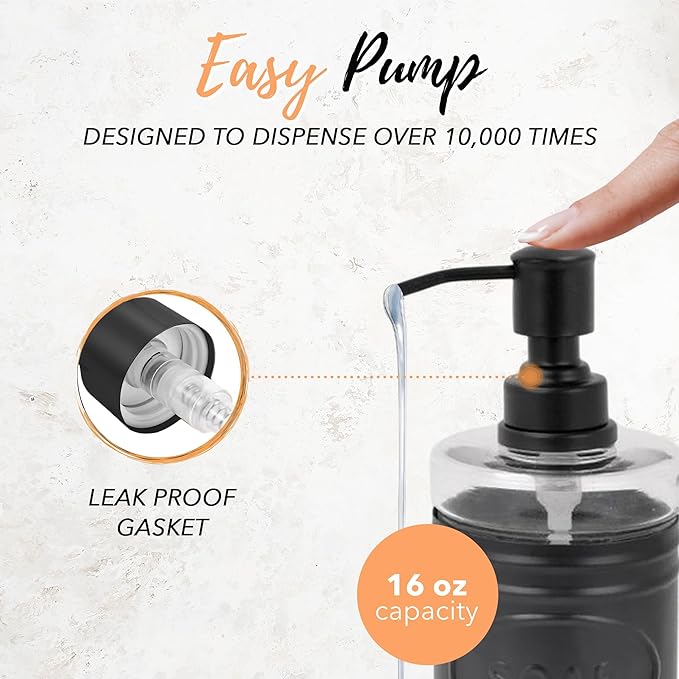 Autumn Alley Adorable 3 Piece Modern Farmhouse Bathroom Accessory Set for Sink/Vanity - Matte Black Soap Dispenser, Cotton Ball Container with Lid, Qtip Organizer – Rustic Farmhouse Bathroom Decor